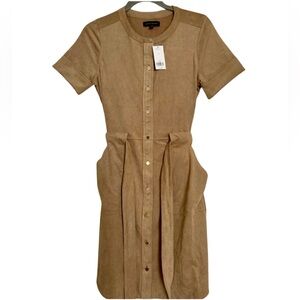 NWT Banana Republic Faux Suede Mini Shirt Dress Sz 6 Tie Waist Pockets Khaki